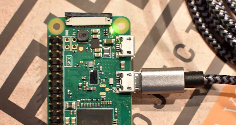 Close up of Raspberry Pi Zero USB port